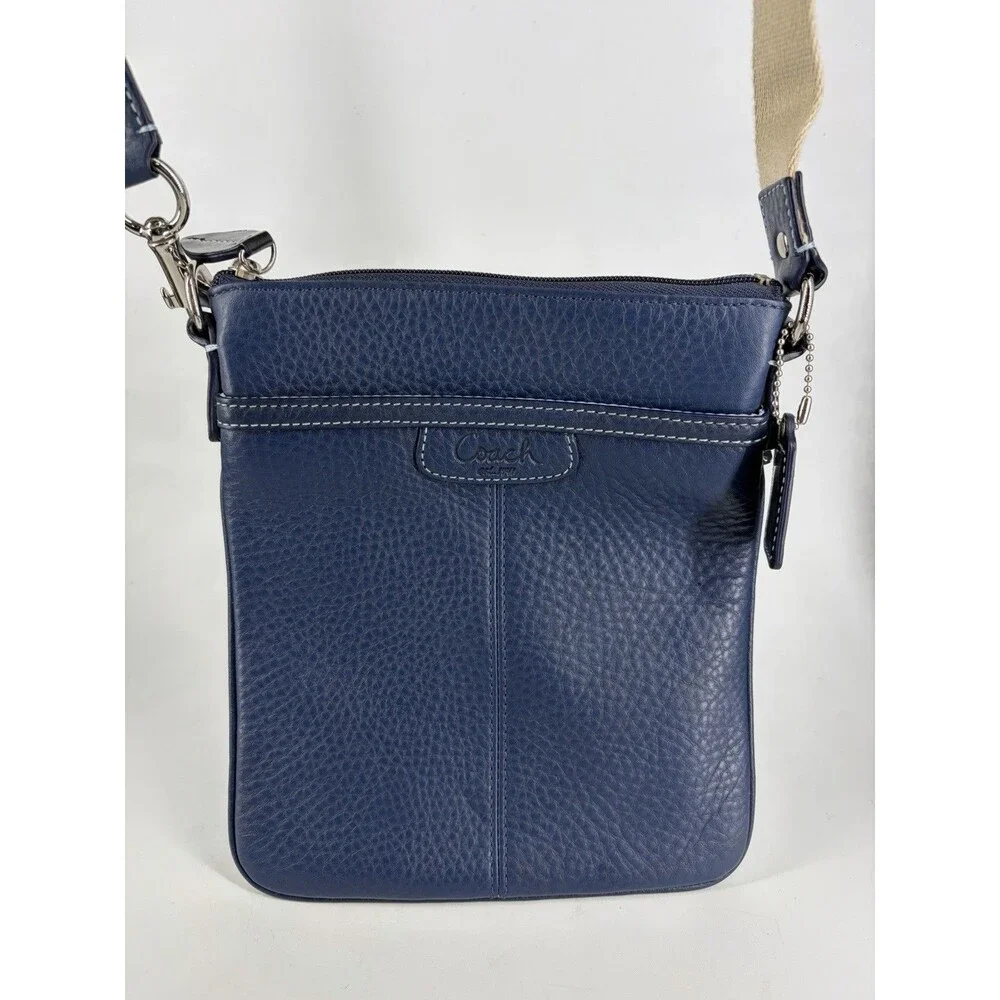 Coach Penelope Legacy Swingpack 42206 Navy Blue Pebbled Leather Crossbody Bag